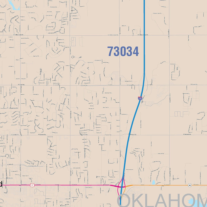 Color Cast Zip Code Style Wall Map of Edmond, OK