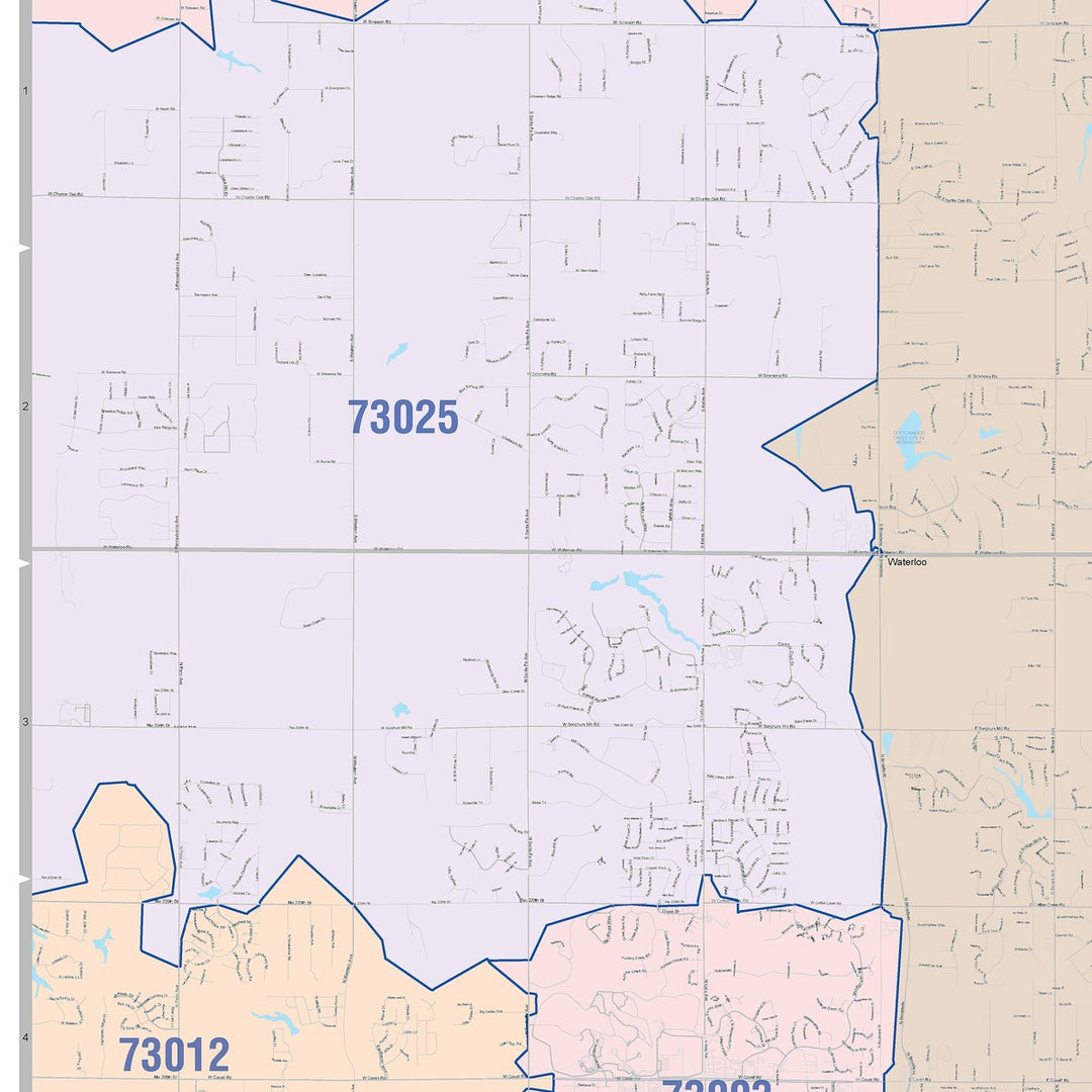 Color Cast Zip Code Style Wall Map of Edmond, OK