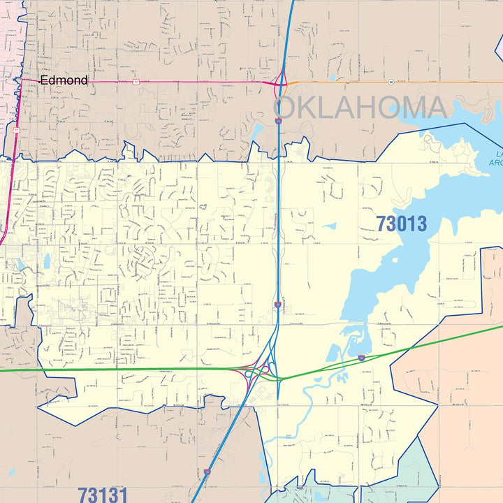 Color Cast Zip Code Style Wall Map of Edmond, OK
