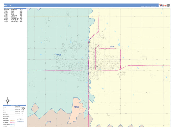 Color Cast Zip Code Style Wall Map of Enid, OK
