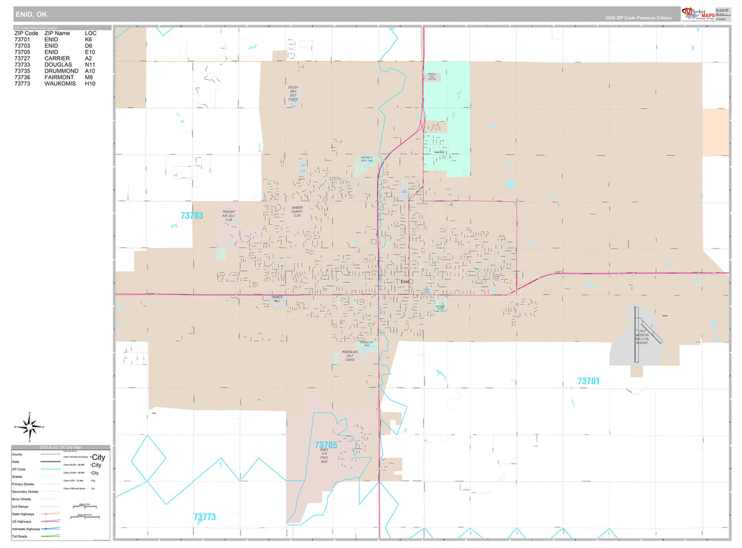 Premium Style Wall Map of Enid, OK