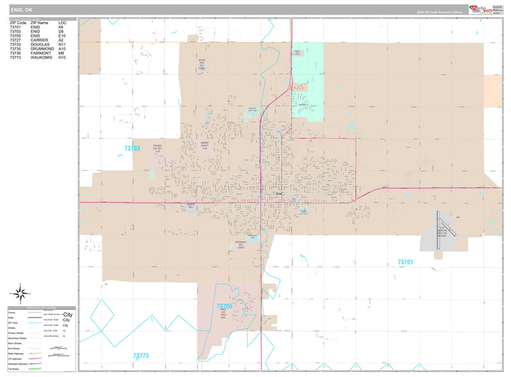 Premium Style Wall Map of Enid, OK