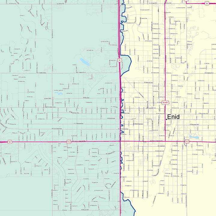 Color Cast Zip Code Style Wall Map of Enid, OK