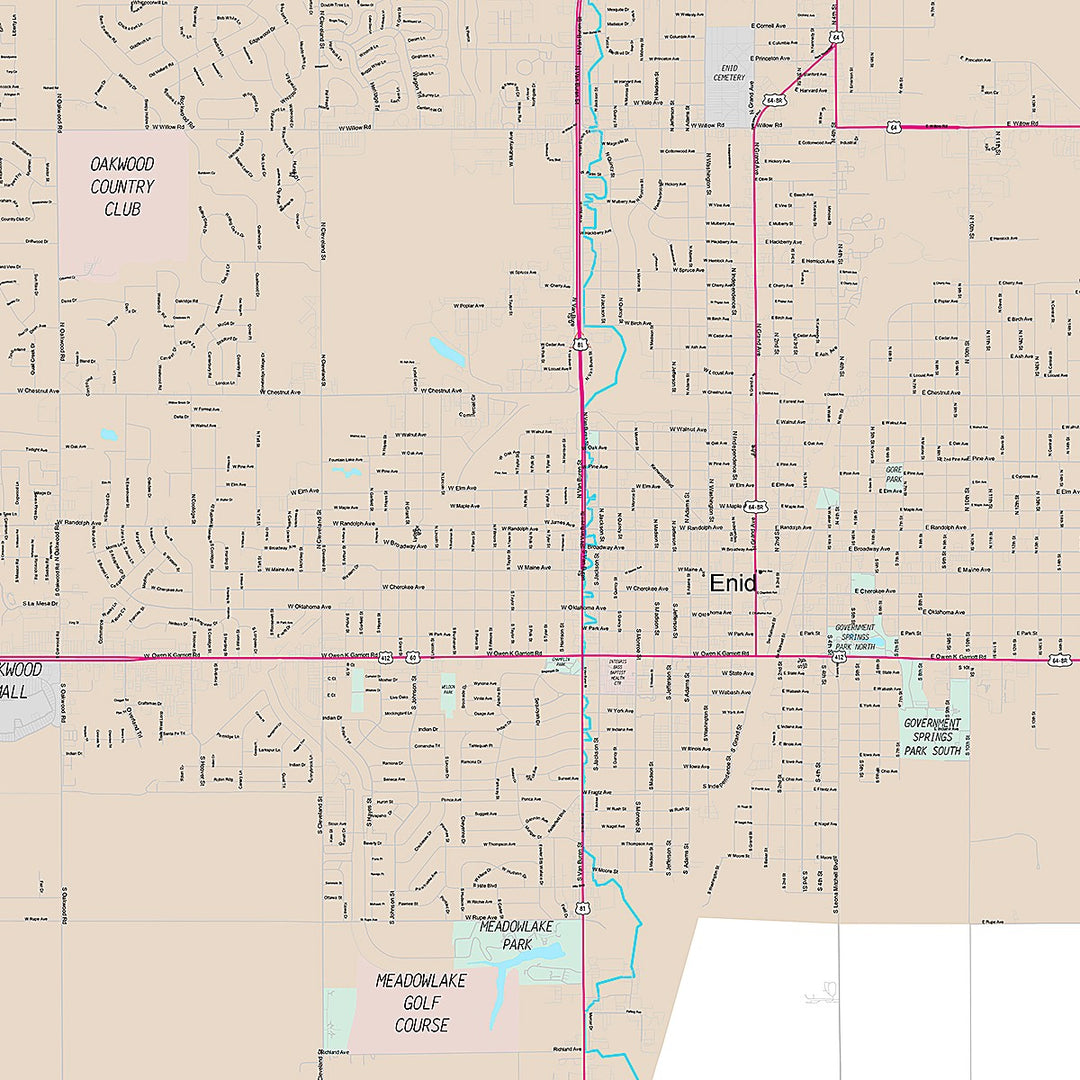 Premium Style Wall Map of Enid, OK