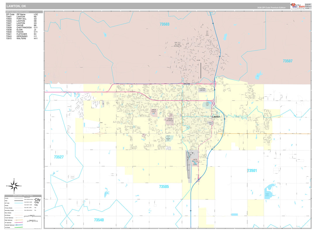 Premium Style Wall Map of Lawton, OK
