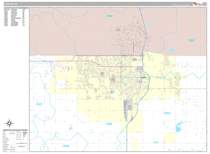 Premium Style Wall Map of Lawton, OK