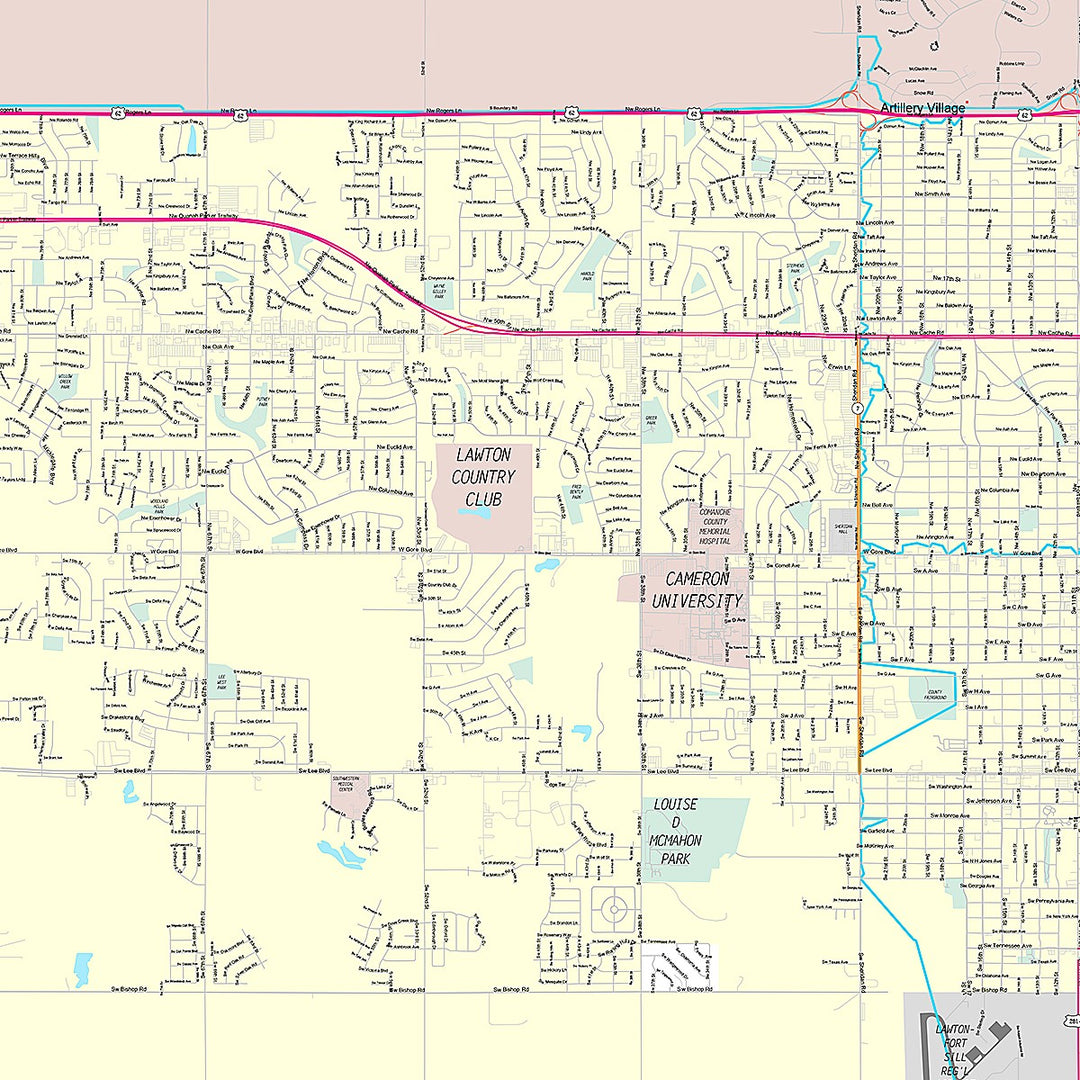 Premium Style Wall Map of Lawton, OK