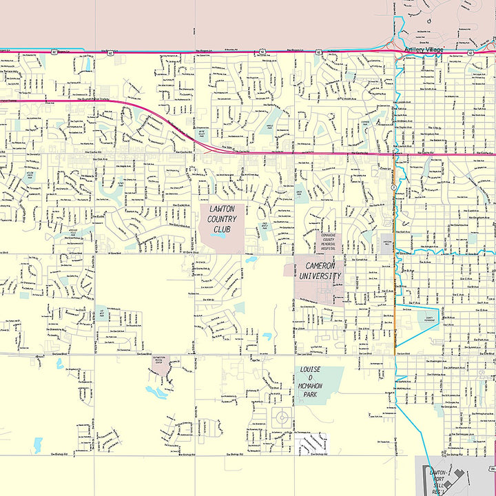 Premium Style Wall Map of Lawton, OK