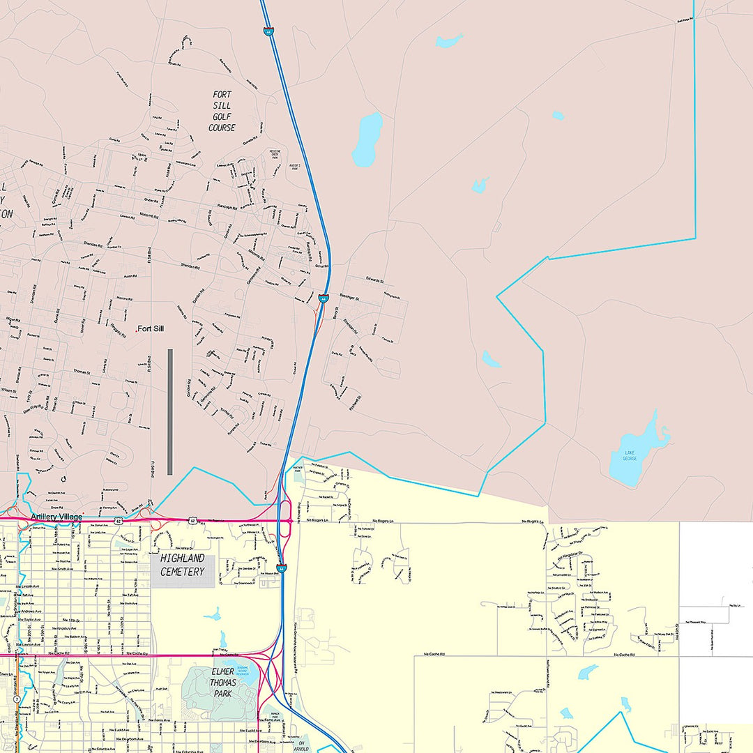 Premium Style Wall Map of Lawton, OK