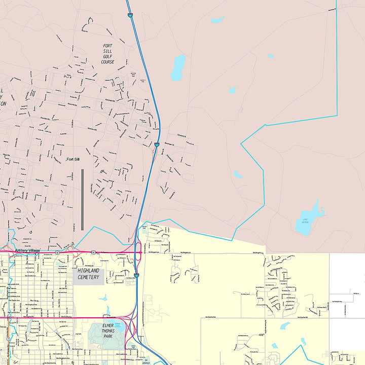 Premium Style Wall Map of Lawton, OK
