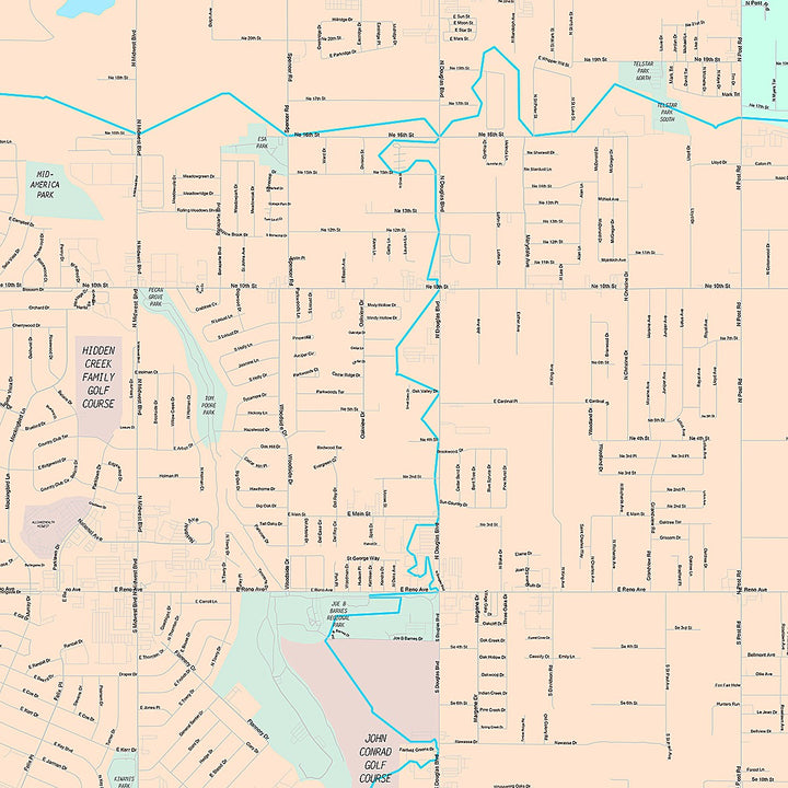 Premium Style Wall Map of Midwest City, OK