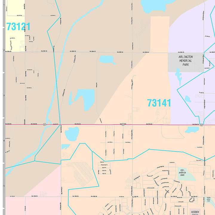 Premium Style Wall Map of Midwest City, OK