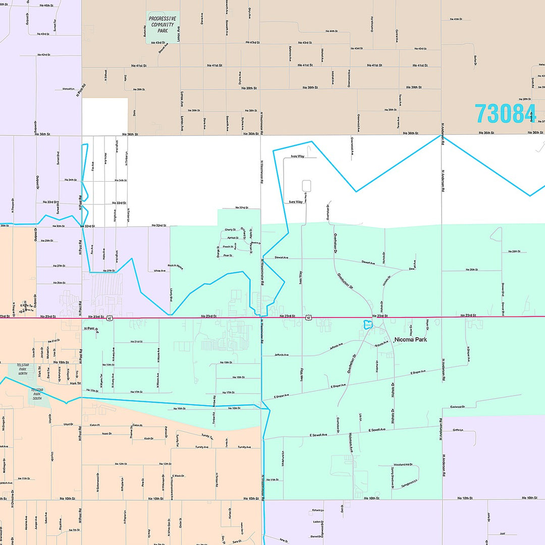 Premium Style Wall Map of Midwest City, OK