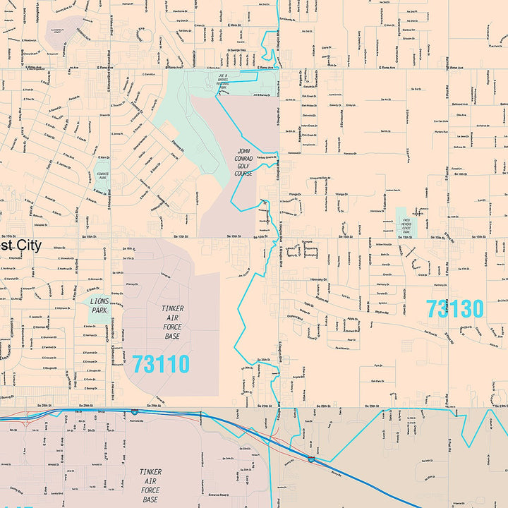 Premium Style Wall Map of Midwest City, OK
