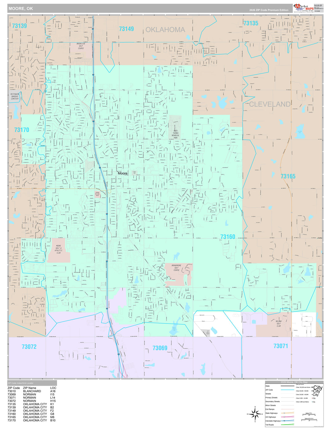 Premium Style Wall Map of Moore, OK