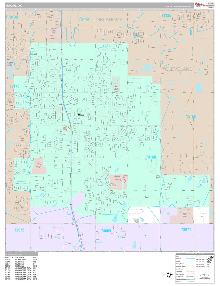 Premium Style Wall Map of Moore, OK
