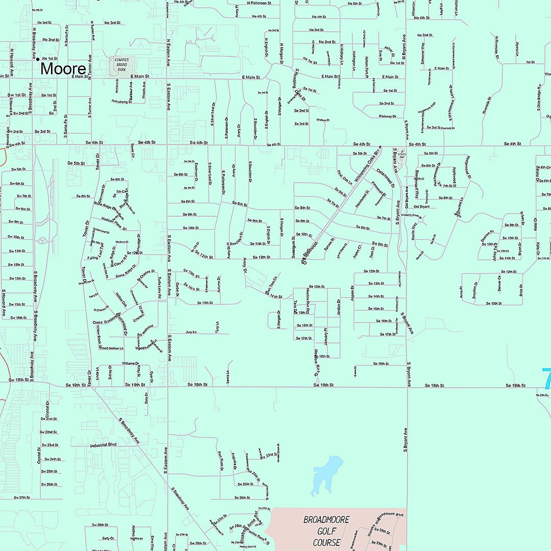 Premium Style Wall Map of Moore, OK