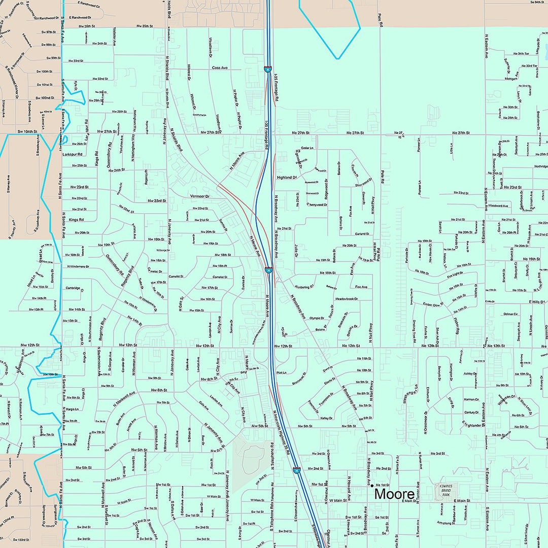 Premium Style Wall Map of Moore, OK