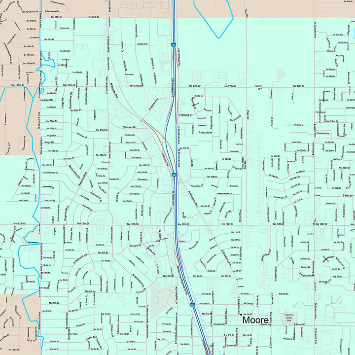 Premium Style Wall Map of Moore, OK