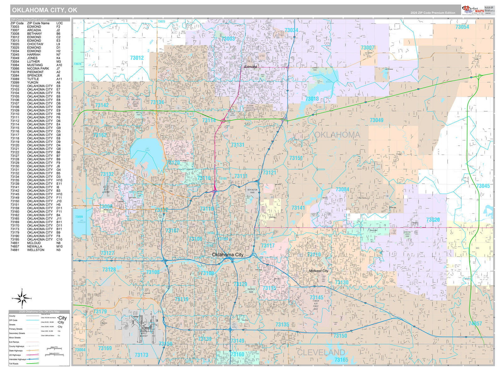 Premium Style Wall Map of Oklahoma City OK