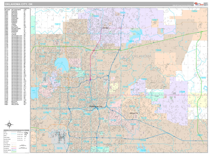 Premium Style Wall Map of Oklahoma City OK