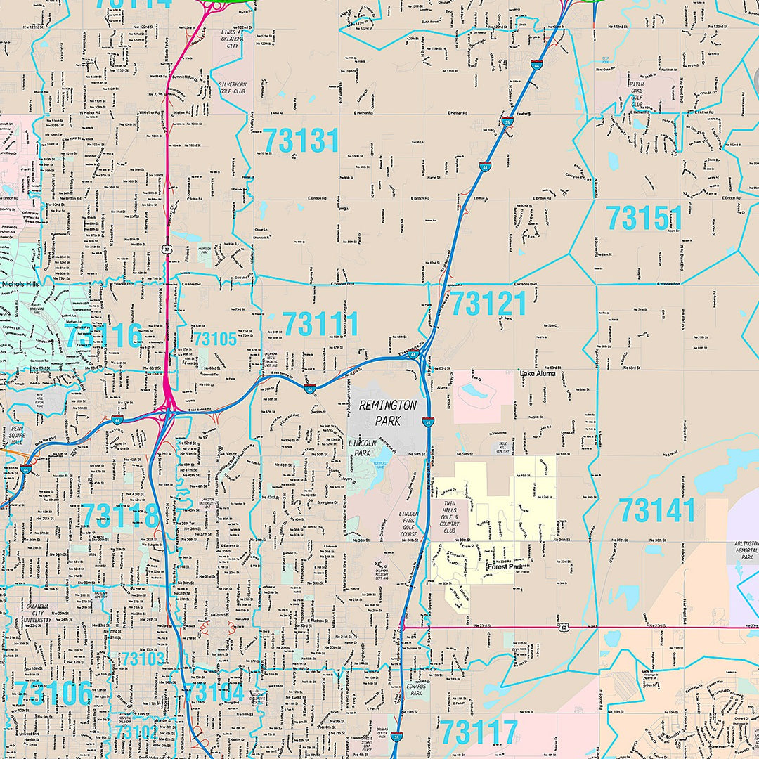 Premium Style Wall Map of Oklahoma City OK