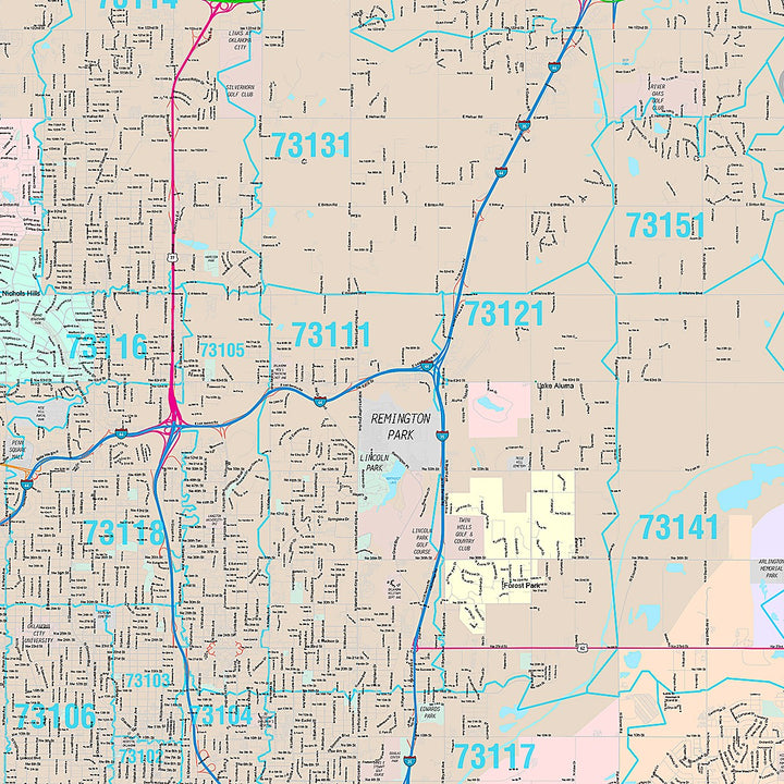 Premium Style Wall Map of Oklahoma City OK