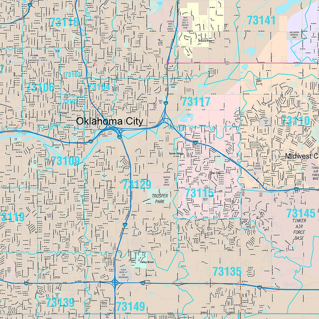 Premium Style Wall Map of Oklahoma City OK