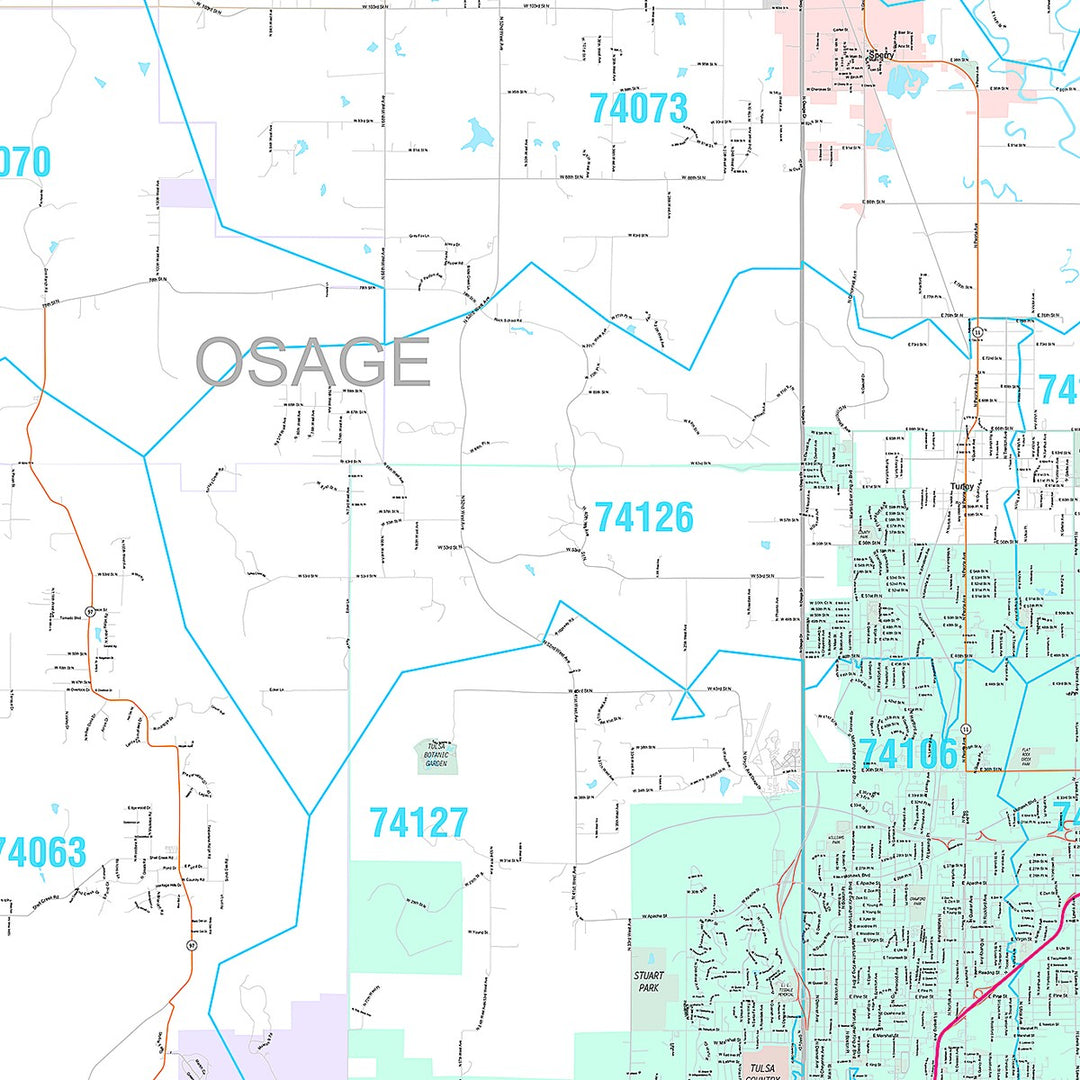 Premium Style Wall Map of Tulsa OK