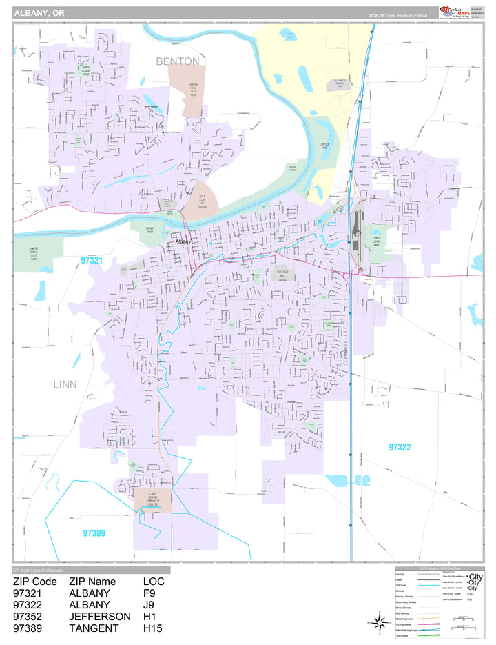 Premium Style Wall Map of Albany, OR