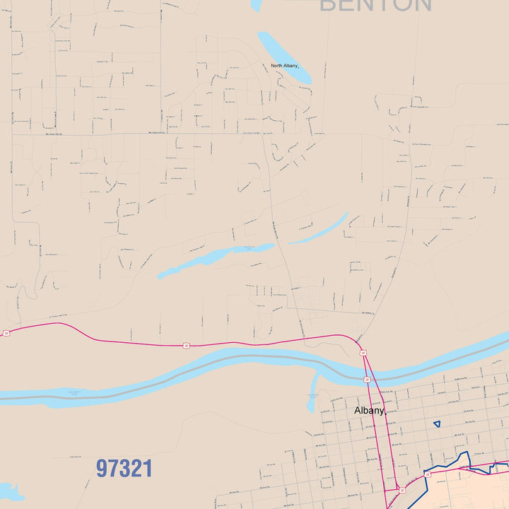 Color Cast Zip Code Style Wall Map of Albany, OR