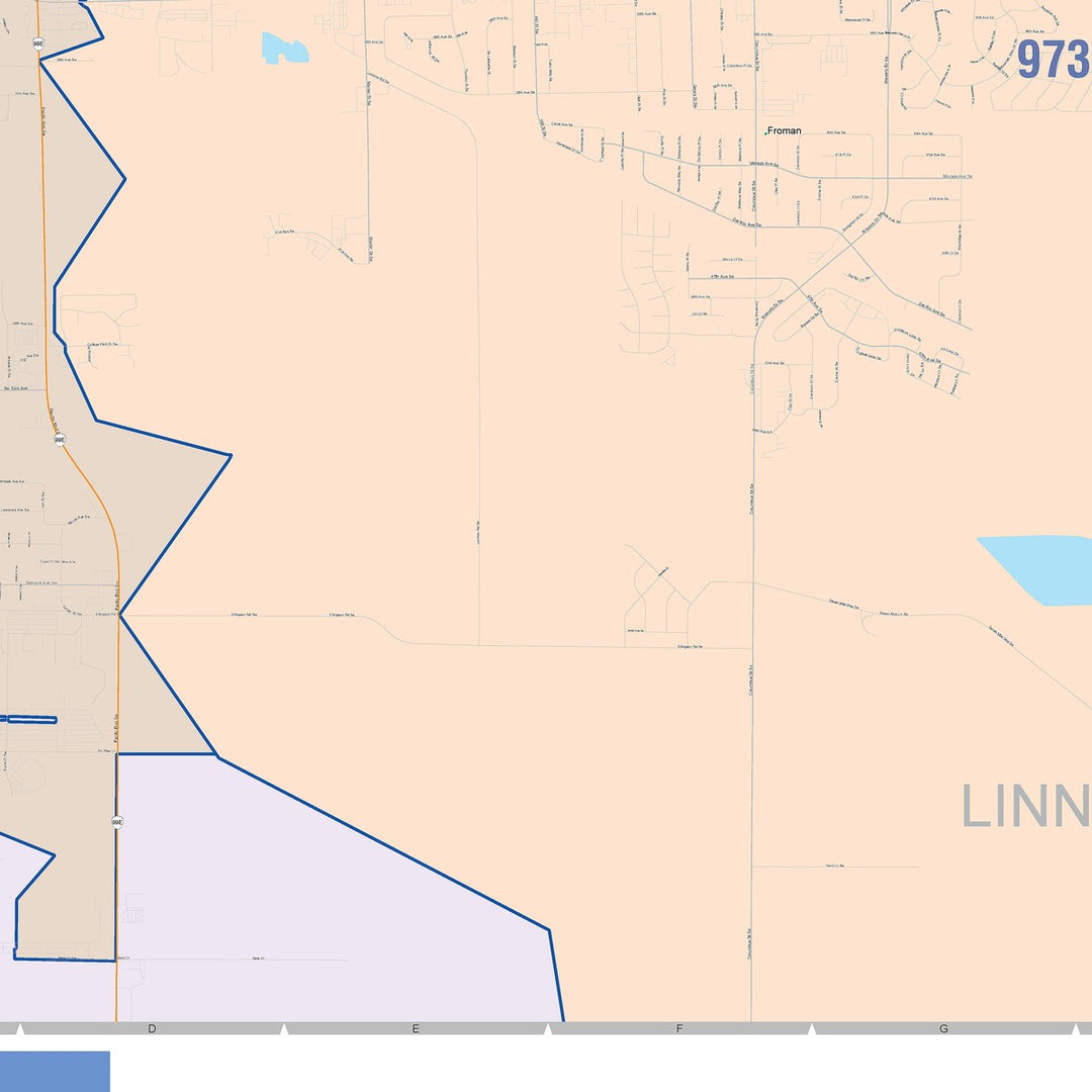 Color Cast Zip Code Style Wall Map of Albany, OR