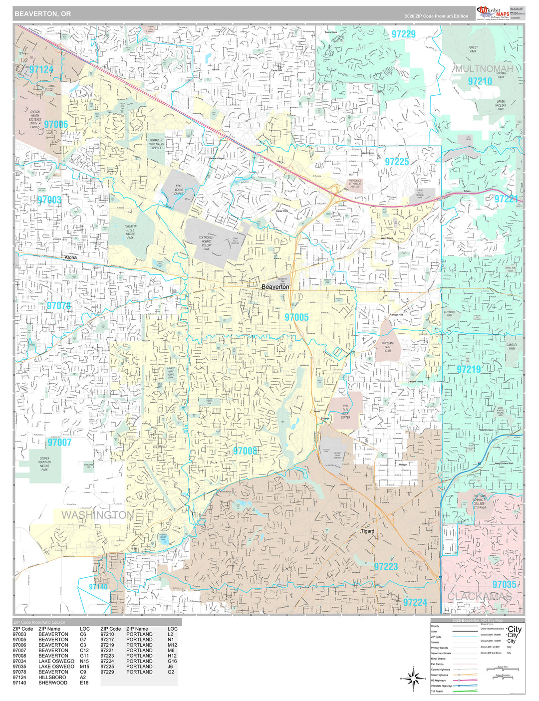Premium Style Wall Map of Beaverton, OR