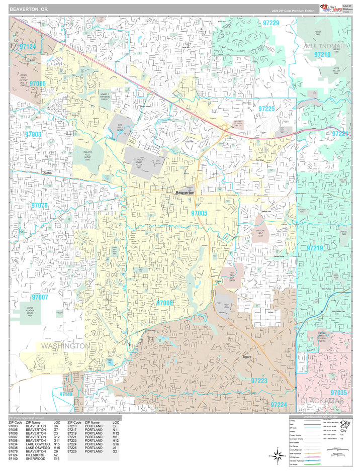 Premium Style Wall Map of Beaverton, OR