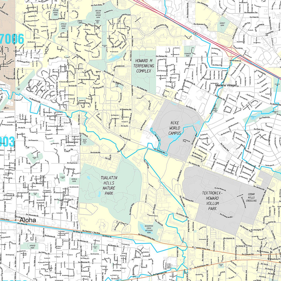 Premium Style Wall Map of Beaverton, OR