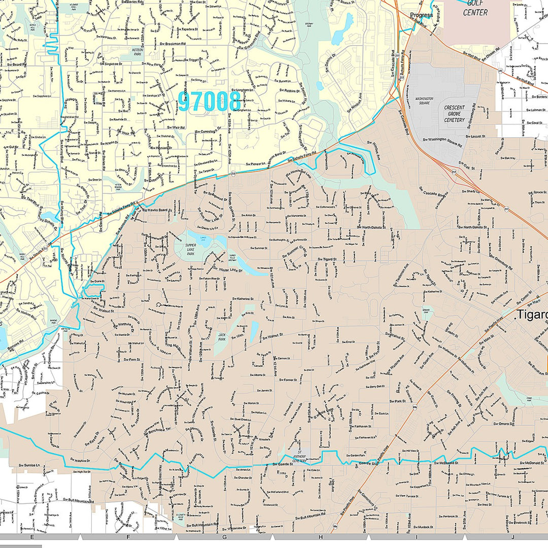 Premium Style Wall Map of Beaverton, OR