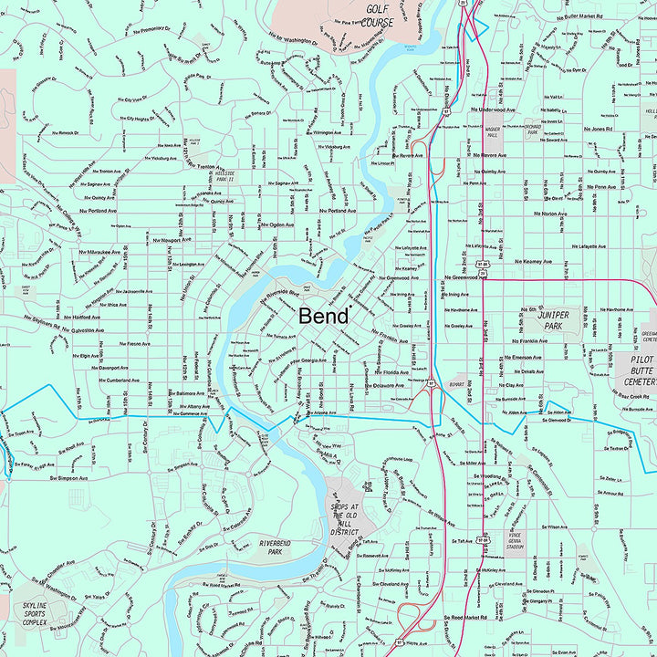 Premium Style Wall Map of Bend, OR