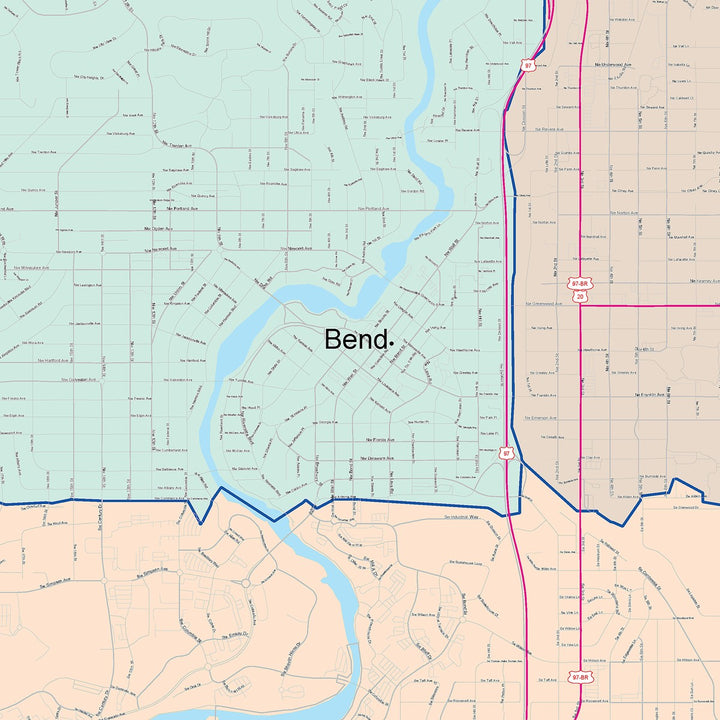 Color Cast Zip Code Style Wall Map of Bend, OR