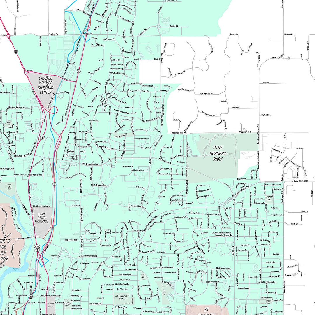 Premium Style Wall Map of Bend, OR