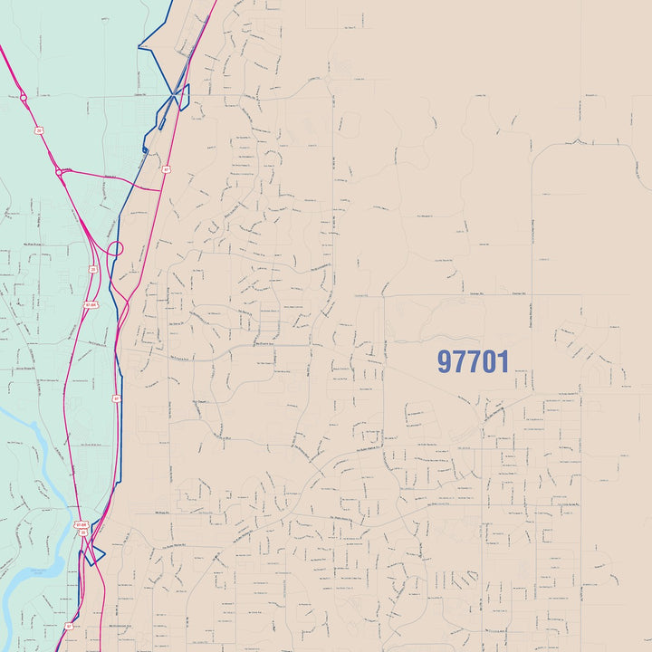 Color Cast Zip Code Style Wall Map of Bend, OR