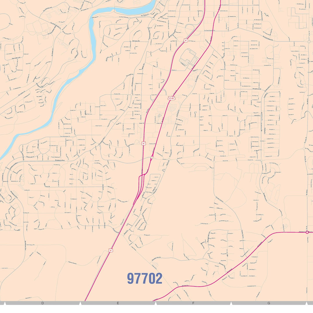 Color Cast Zip Code Style Wall Map of Bend, OR