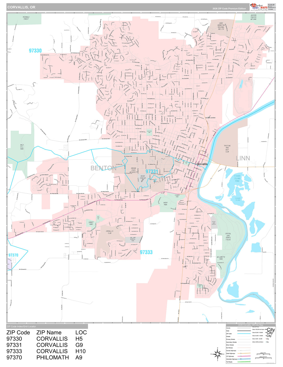 Premium Style Wall Map of Corvallis, OR