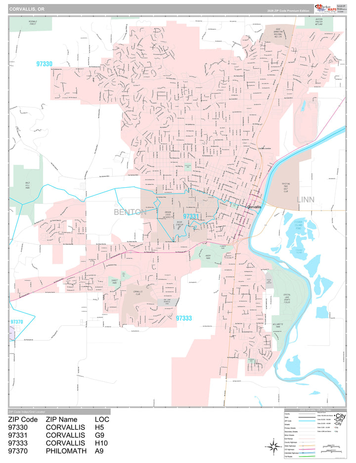 Premium Style Wall Map of Corvallis, OR