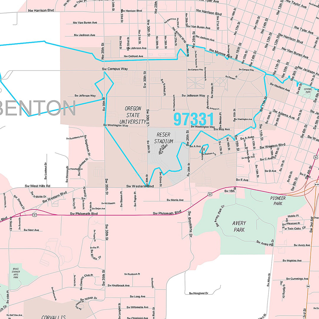 Premium Style Wall Map of Corvallis, OR