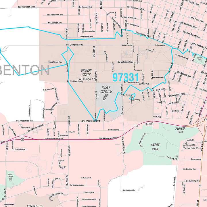 Premium Style Wall Map of Corvallis, OR