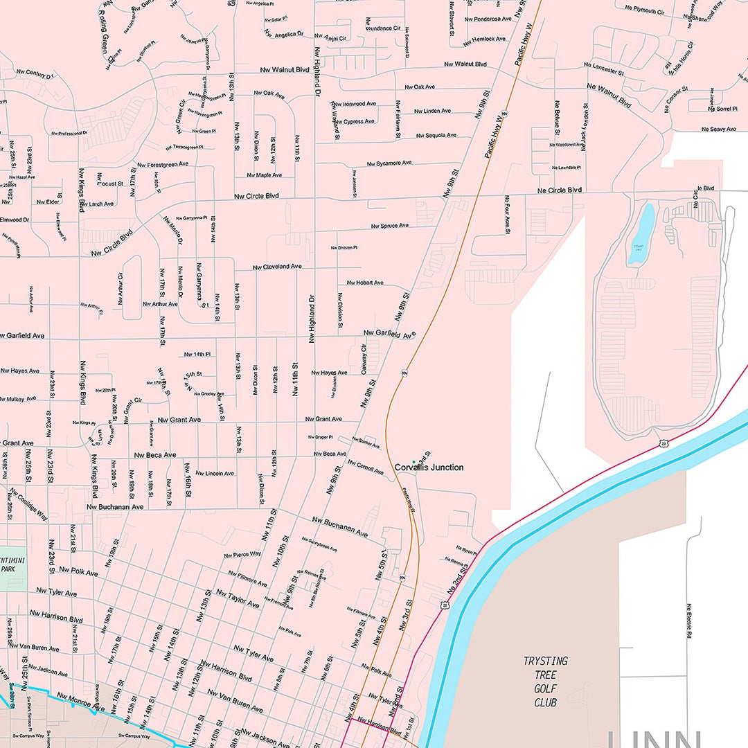 Premium Style Wall Map of Corvallis, OR