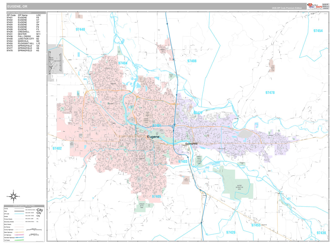 Premium Style Wall Map of Eugene, OR