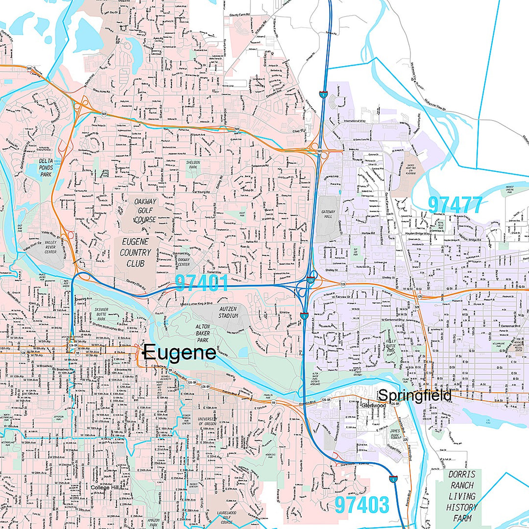Premium Style Wall Map of Eugene, OR