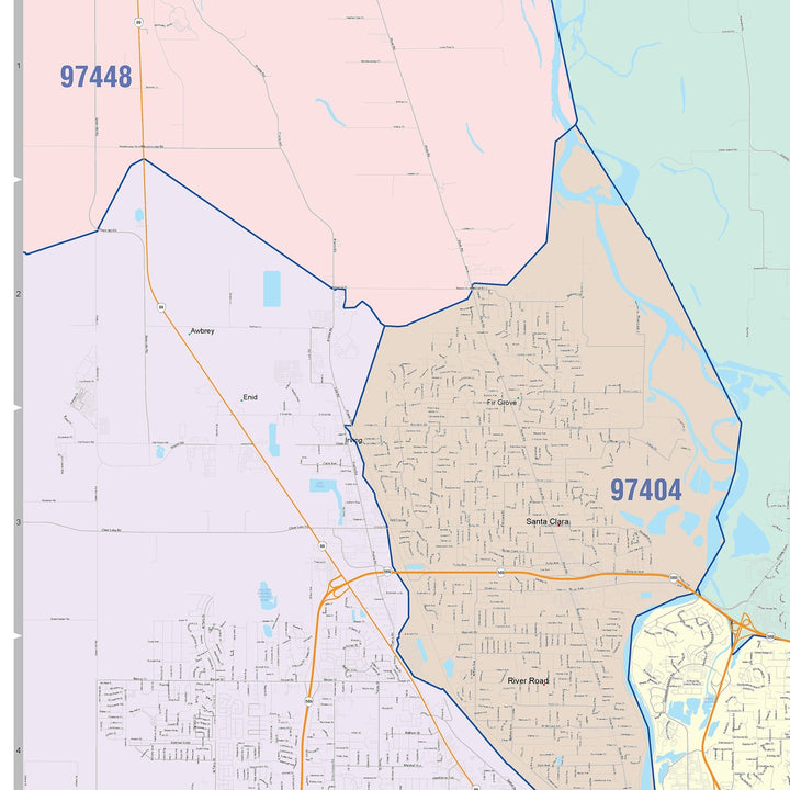 Color Cast Zip Code Style Wall Map of Eugene, OR