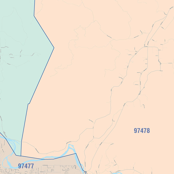 Color Cast Zip Code Style Wall Map of Eugene, OR